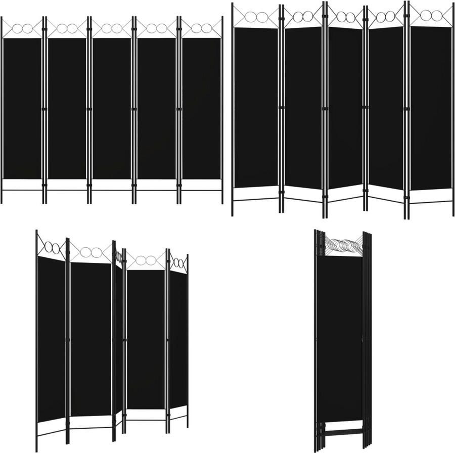 VidaXL Kamerscherm met 5 panelen 200x180 cm zwart Scheidingswand Scheidingswanden Ruimteverdeler Ruimteverdelers