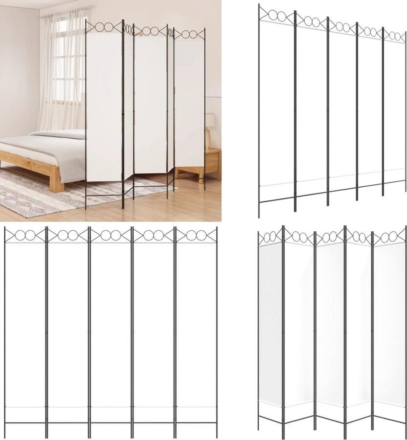 VidaXL Kamerscherm met 5 panelen 200x200 cm stof wit Kamerscherm Kamerschermen Scheidingswand Ruimteverdeler