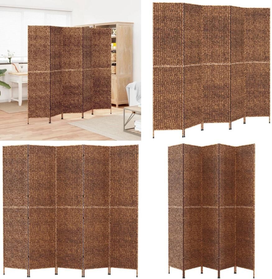 VidaXL Kamerscherm met 5 panelen 205x180 cm waterhyacint bruin Kamerscherm Kamerschermen Scheidingswand Kamerverdeler