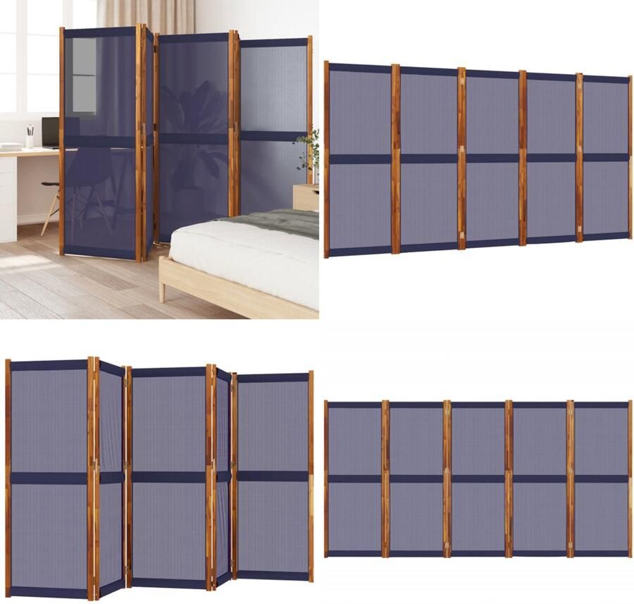 VidaXL Kamerscherm met 5 panelen 350x180 cm donkerblauw Kamerscherm Kamerschermen Scheidingswand Ruimteverdeler