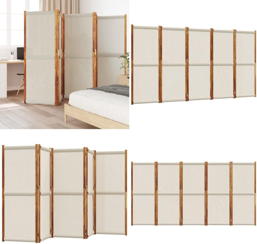 VidaXL Kamerscherm met 5 panelen 350x180 cm lichtgrijs Kamerscherm Kamerschermen Scheidingswand Ruimteverdeler