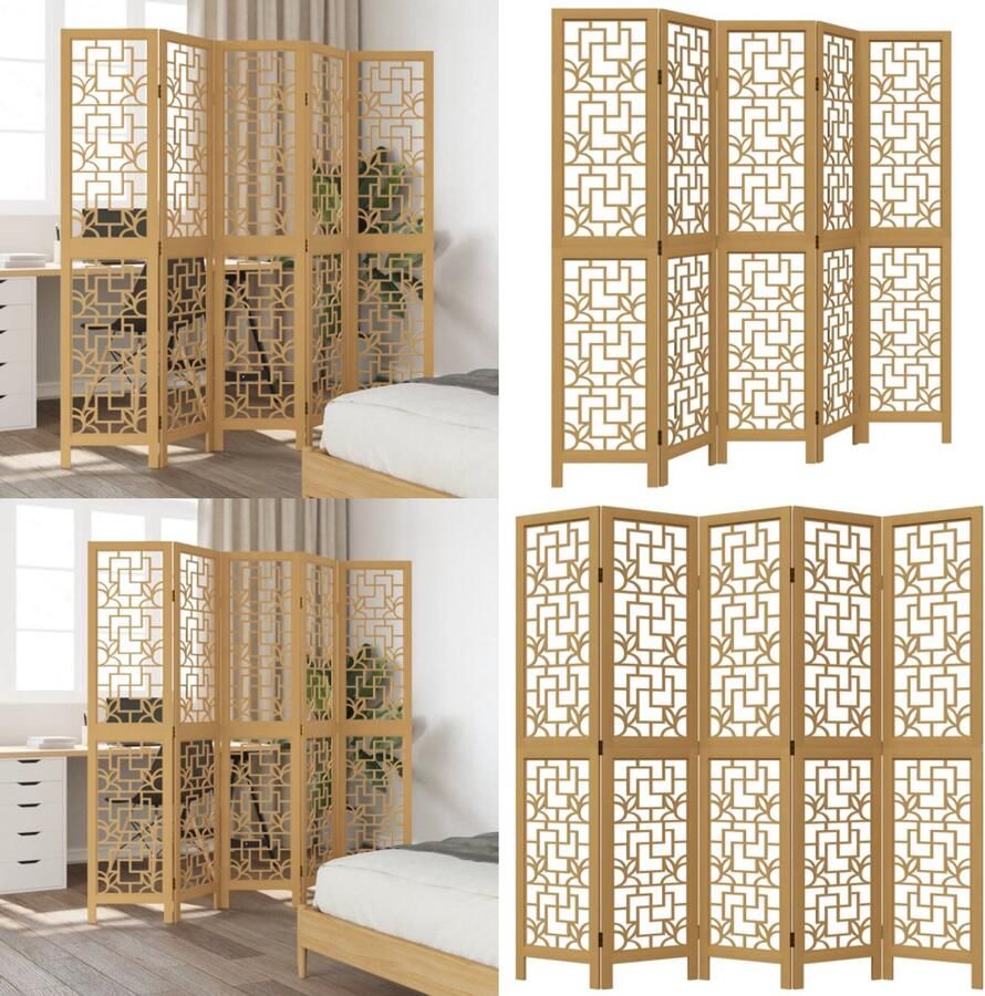 VidaXL Kamerscherm met 5 panelen massief paulowniahout bruin Kamerscherm Kamerschermen Privacy Scherm Privacyscherm