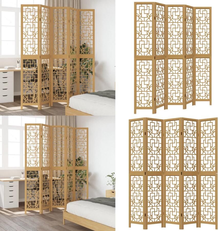 VidaXL Kamerscherm met 5 panelen massief paulowniahout bruin Kamerscherm Kamerschermen Privacy Scherm Privacyscherm
