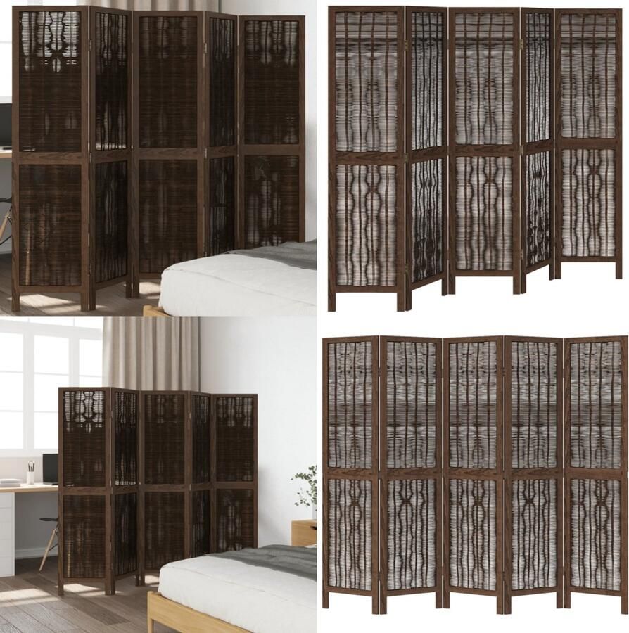 VidaXL Kamerscherm met 5 panelen massief paulowniahout donkerbruin Kamerscherm Kamerschermen Privacy Scherm Privacyscherm - Foto 2