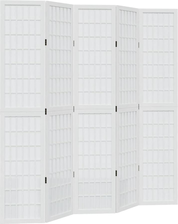 VidaXL Kamerscherm met 5 panelen massief paulowniahout wit