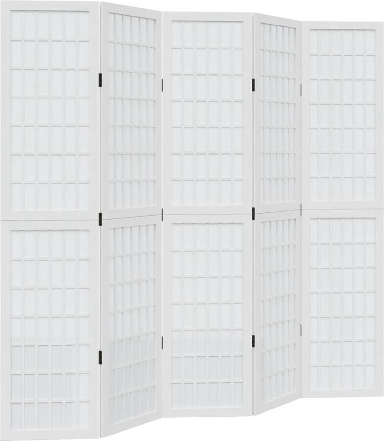 VidaXL Kamerscherm met 5 panelen massief paulowniahout wit