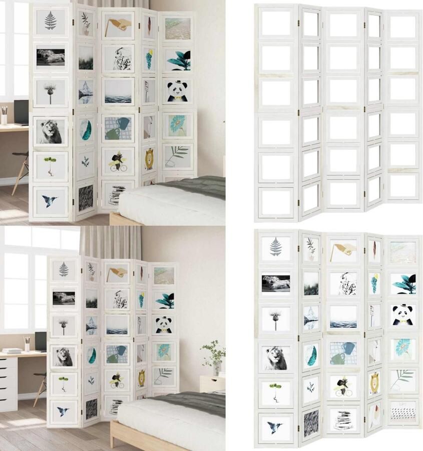 VidaXL Kamerscherm met 5 panelen massief paulowniahout wit Kamerscherm Kamerschermen Privacy Scherm Privacyscherm