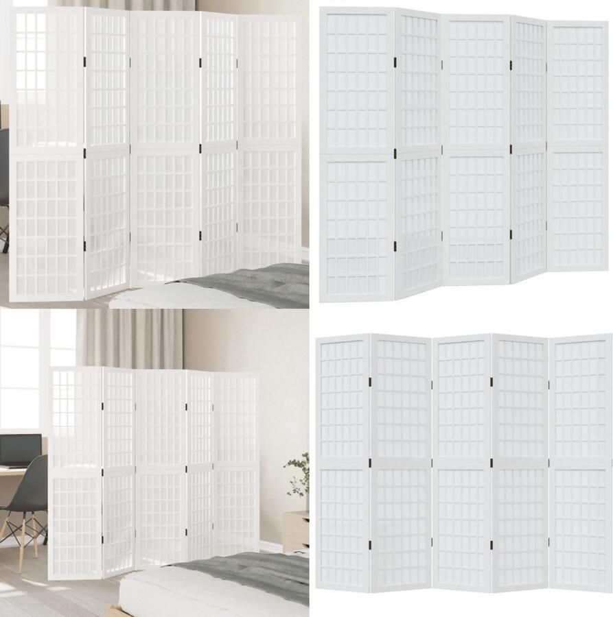 VidaXL Kamerscherm met 5 panelen massief paulowniahout wit Kamerscherm Kamerschermen Privacy Scherm Privacyscherm - Foto 3