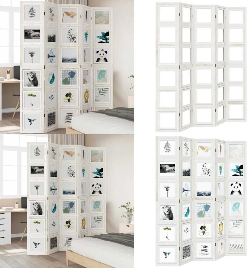 VidaXL Kamerscherm met 5 panelen massief paulowniahout wit Kamerscherm Kamerschermen Privacy Scherm Privacyscherm - Foto 2