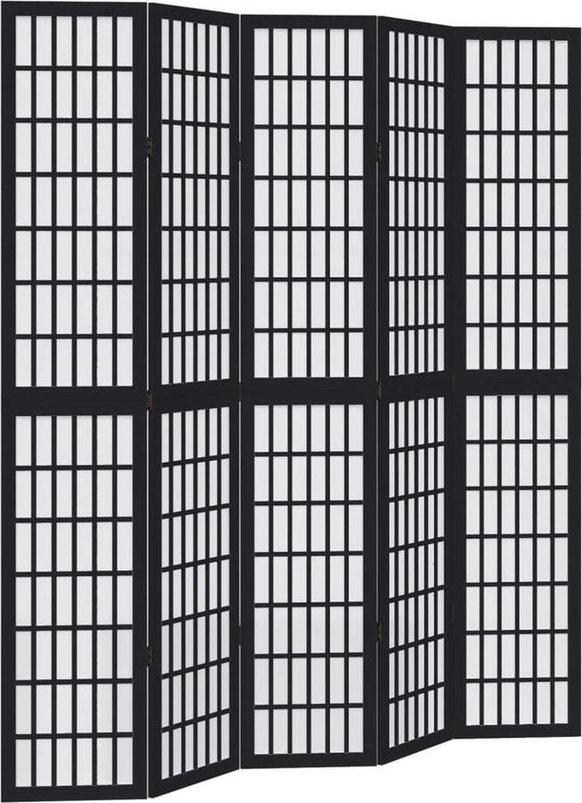 VidaXL Kamerscherm met 5 panelen massief paulowniahout zwart