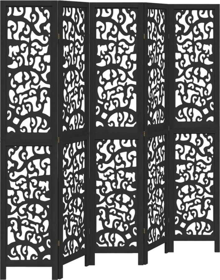 VidaXL Kamerscherm met 5 panelen massief paulowniahout zwart