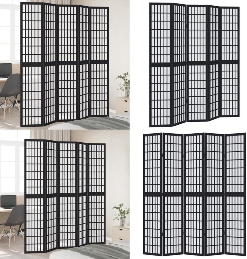 VidaXL Kamerscherm met 5 panelen massief paulowniahout zwart Kamerscherm Kamerschermen Privacy Scherm Privacyscherm