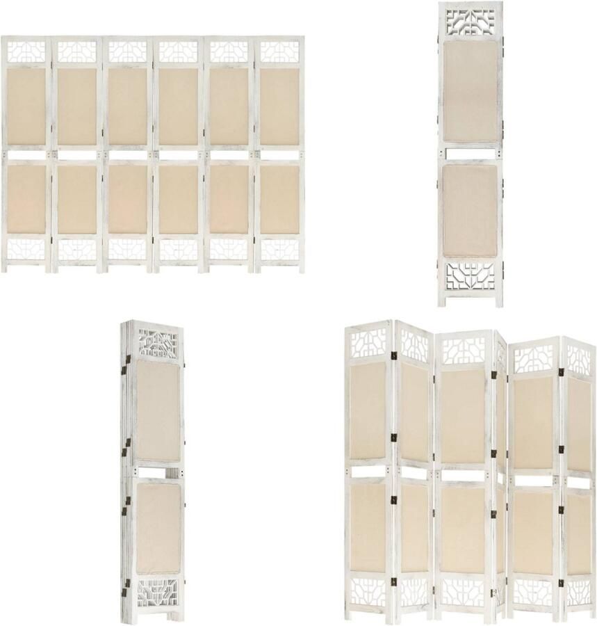 VidaXL Kamerscherm met 6 panelen 210x165 cm stof crèmekleurig Kamerscherm Kamerschermen Privacyscherm Klapscherm