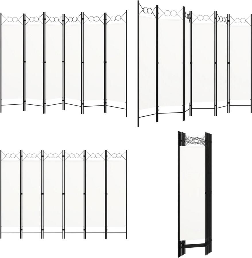 VidaXL Kamerscherm met 6 panelen 240x180 cm crèmewit Scheidingswand Scheidingswanden Ruimteverdeler Ruimteverdelers