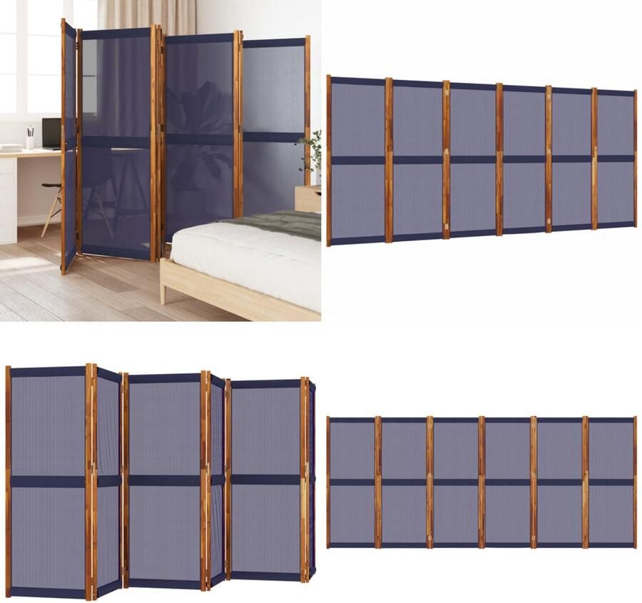 VidaXL Kamerscherm met 6 panelen 420x180 cm donkerblauw Kamerscherm Kamerschermen Scheidingswand Ruimteverdeler