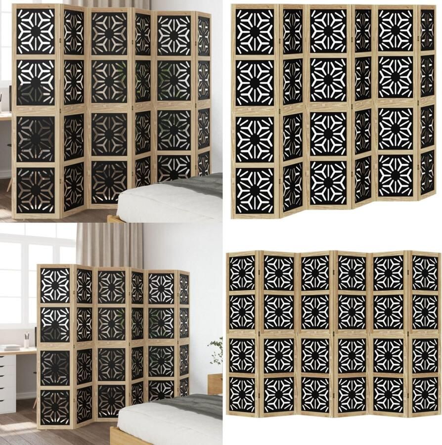 VidaXL Kamerscherm met 6 panelen massief paulowniahout bruin en zwart Kamerscherm Kamerschermen Privacy Scherm Privacyscherm