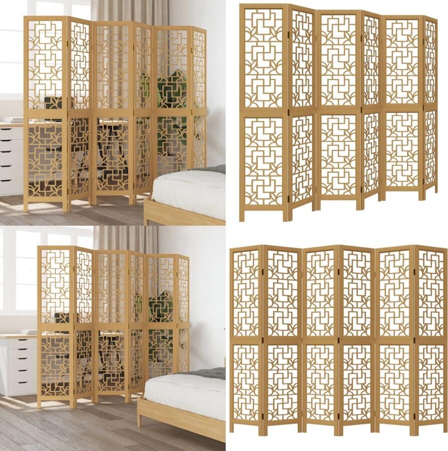 VidaXL Kamerscherm met 6 panelen massief paulowniahout bruin Kamerscherm Kamerschermen Privacy Scherm Privacyscherm