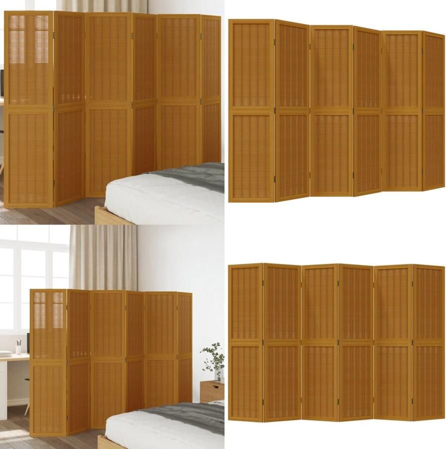 VidaXL Kamerscherm met 6 panelen massief paulowniahout bruin Kamerscherm Kamerschermen Privacy Scherm Privacyscherm - Foto 4