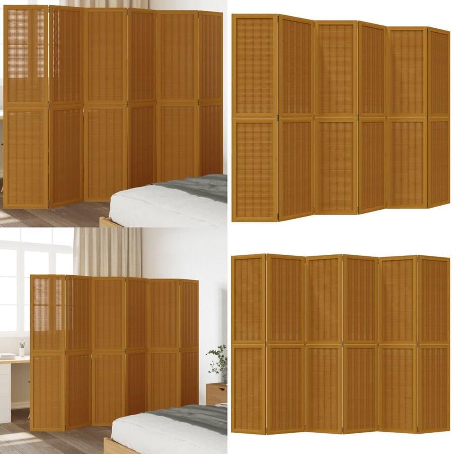 VidaXL Kamerscherm met 6 panelen massief paulowniahout bruin Kamerscherm Kamerschermen Privacy Scherm Privacyscherm