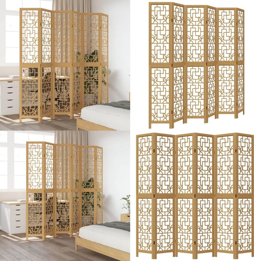 VidaXL Kamerscherm met 6 panelen massief paulowniahout bruin Kamerscherm Kamerschermen Privacy Scherm Privacyscherm - Foto 3