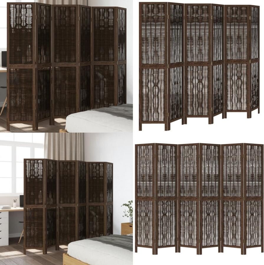 VidaXL Kamerscherm met 6 panelen massief paulowniahout donkerbruin Kamerscherm Kamerschermen Privacy Scherm Privacyscherm