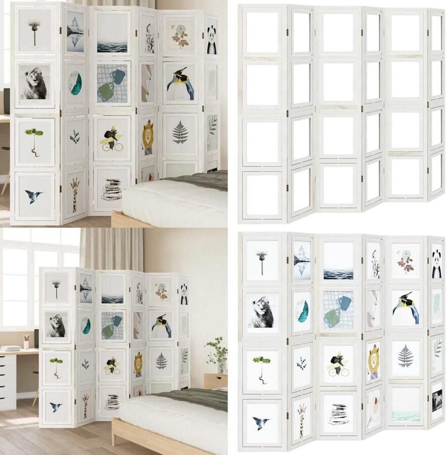 VidaXL Kamerscherm met 6 panelen massief paulowniahout wit Kamerscherm Kamerschermen Privacy Scherm Privacyscherm