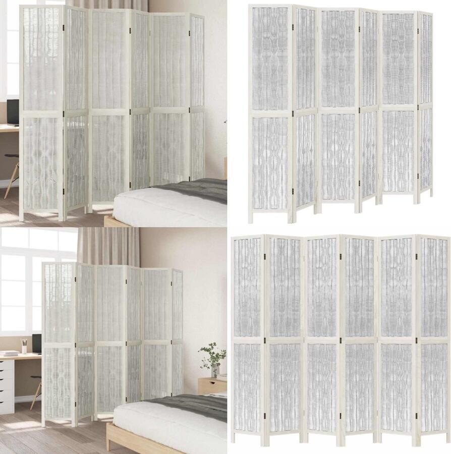 VidaXL Kamerscherm met 6 panelen massief paulowniahout wit Kamerscherm Kamerschermen Privacy Scherm Privacyscherm