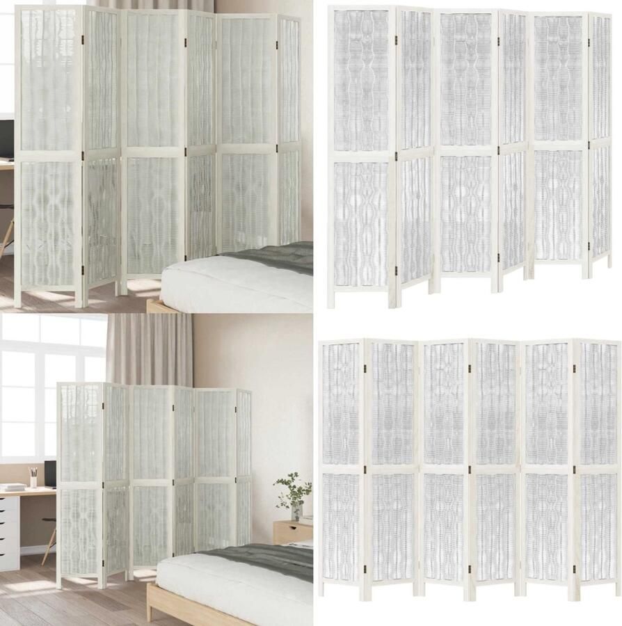 VidaXL Kamerscherm met 6 panelen massief paulowniahout wit Kamerscherm Kamerschermen Privacy Scherm Privacyscherm