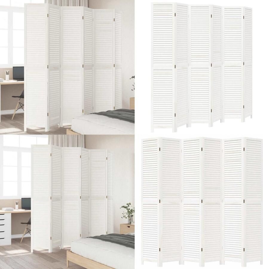 VidaXL Kamerscherm met 6 panelen massief paulowniahout wit Kamerscherm Kamerschermen Privacy Scherm Privacyscherm