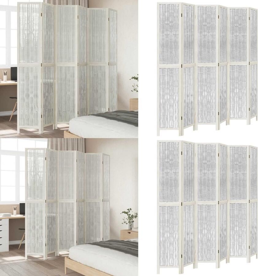 VidaXL Kamerscherm met 6 panelen massief paulowniahout wit Kamerscherm Kamerschermen Privacy Scherm Privacyscherm