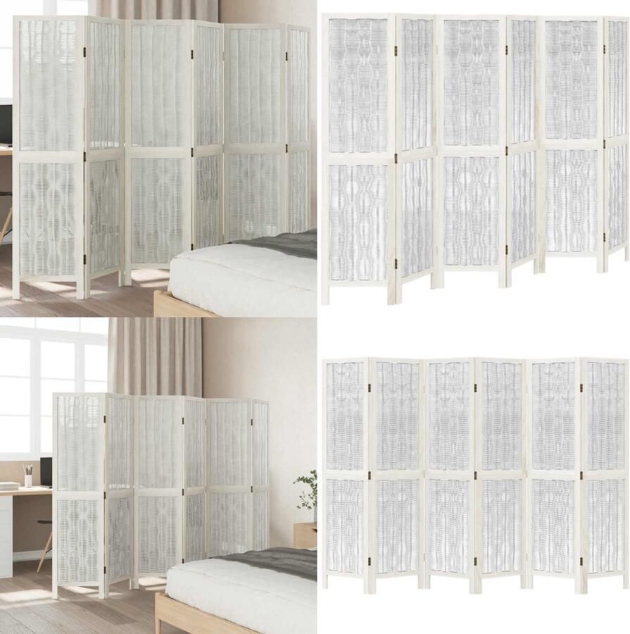 VidaXL Kamerscherm met 6 panelen massief paulowniahout wit Kamerscherm Kamerschermen Privacy Scherm Privacyscherm
