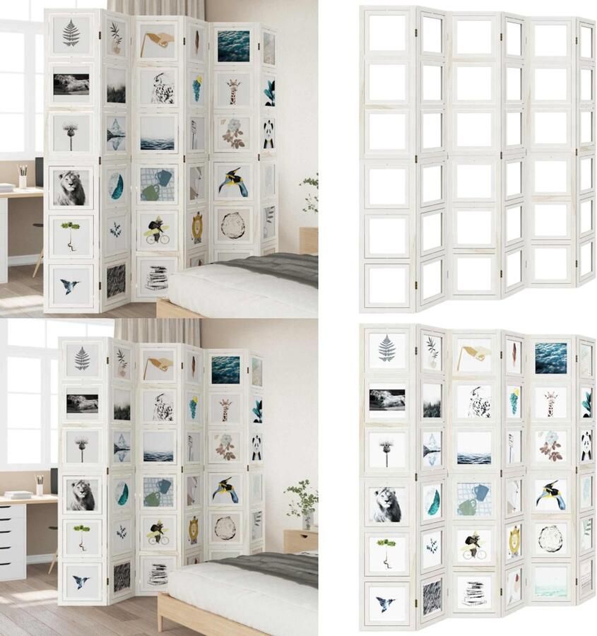 VidaXL Kamerscherm met 6 panelen massief paulowniahout wit Kamerscherm Kamerschermen Privacy Scherm Privacyscherm