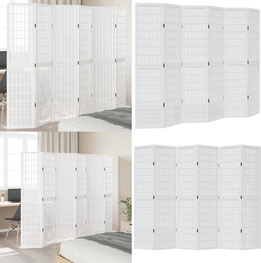 VidaXL Kamerscherm met 6 panelen massief paulowniahout wit Kamerscherm Kamerschermen Privacy Scherm Privacyscherm