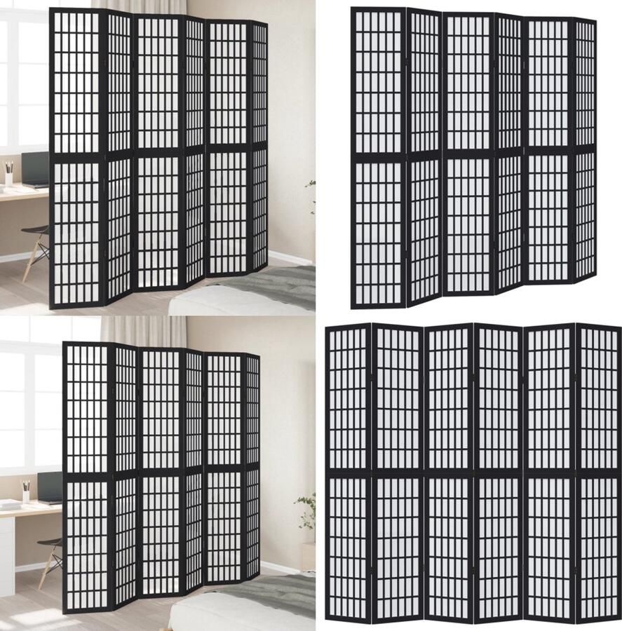 VidaXL Kamerscherm met 6 panelen massief paulowniahout zwart Kamerscherm Kamerschermen Privacy Scherm Privacyscherm