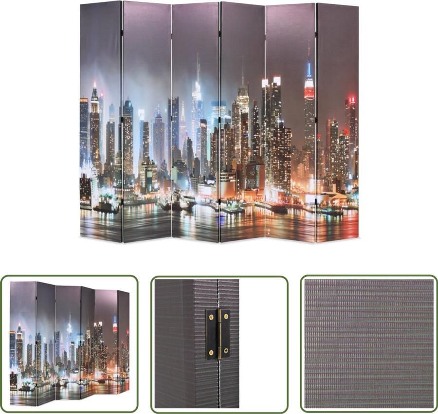VidaXL Kamerscherm New York bij Nacht 228x170 cm Kamer Verdeler Paravent Scherm Nieuwe York Modern Design Stoffen Scherm Inklapbaar Scherm Wanddecoratie Interieurbouw