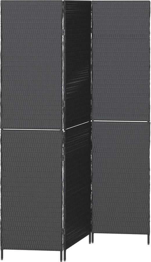 VidaXL Kamerscherm 3 Panelen Opvouwbaar Zwart 146x180 cm Poly Rattan