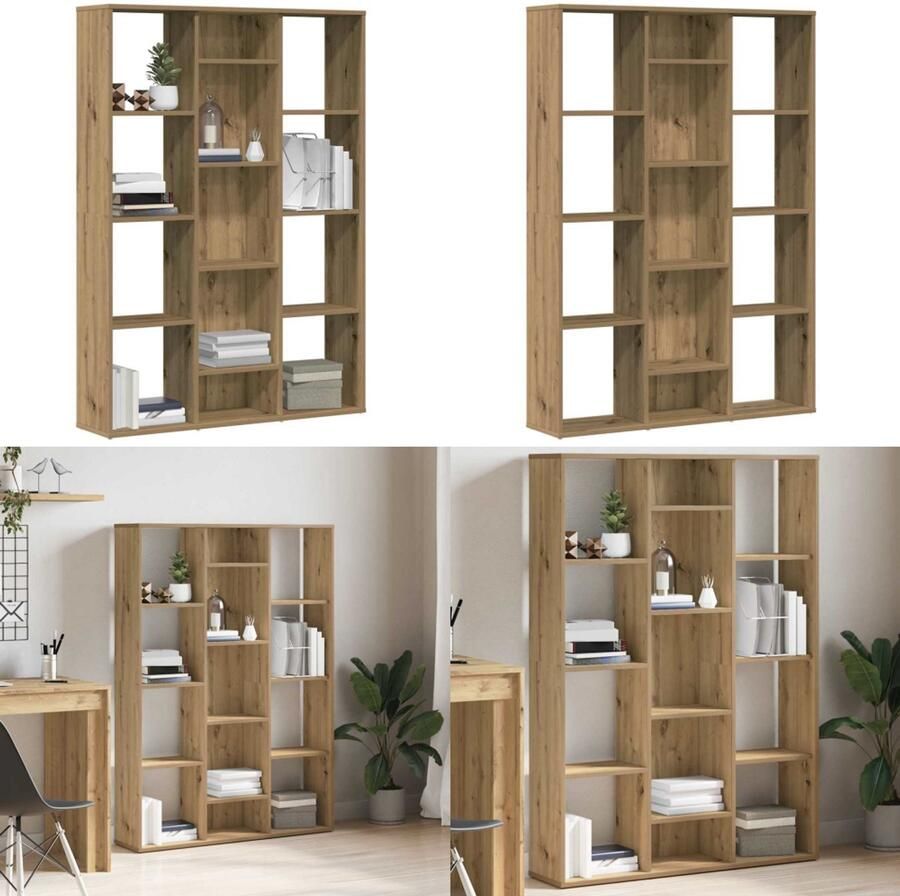 VidaXL Kamerscherm boekenkast 100x24x140 cm bewerkt hout eikenkleurig Kamerverdeler Kamerverdelers Boekenkast