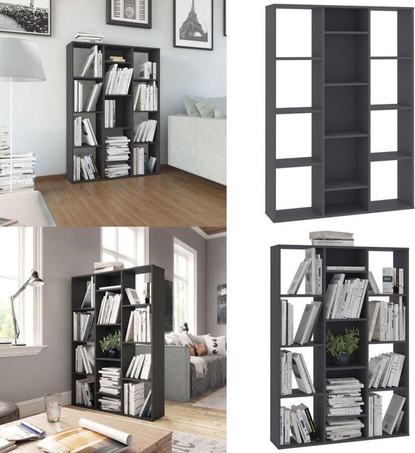 VidaXL Kamerscherm boekenkast 100x24x140 cm bewerkt hout grijs Scheidingswand Scheidingswanden Kamerverdeler Kamerverdelers