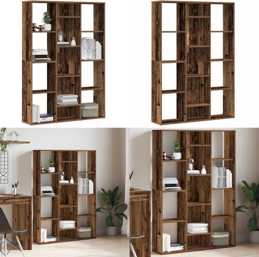VidaXL Kamerscherm boekenkast 100x24x140 cm bewerkt hout oud hout Kamerverdeler Kamerverdelers Boekenkast