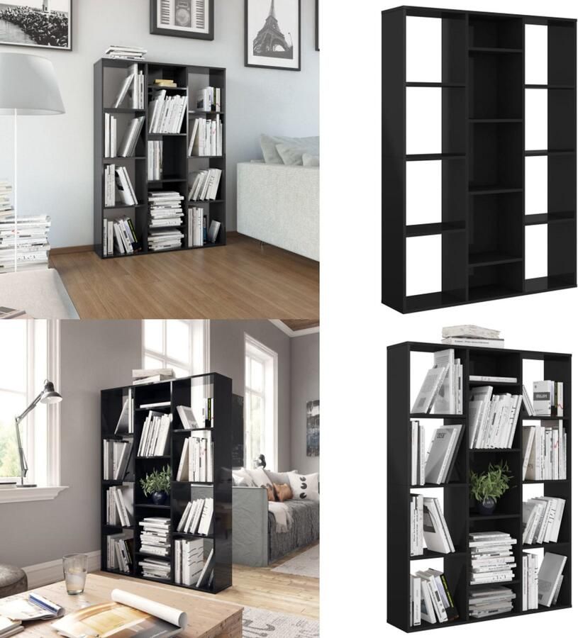 VidaXL Kamerscherm boekenkast 100x24x140 cm spaanplaat hoogglans zwart Scheidingswand Scheidingswanden Kamerverdeler Kamerverdelers