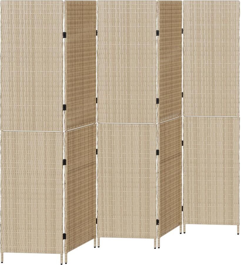 VidaXL Kamerscherm 5 Panelen Opvouwbaar Beige 245x180 cm Poly Rattan