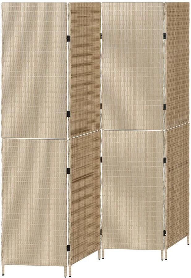 VidaXL Kamerscherm 4 Panelen Vouwbaar Beige 196x180 cm Poly Rattan