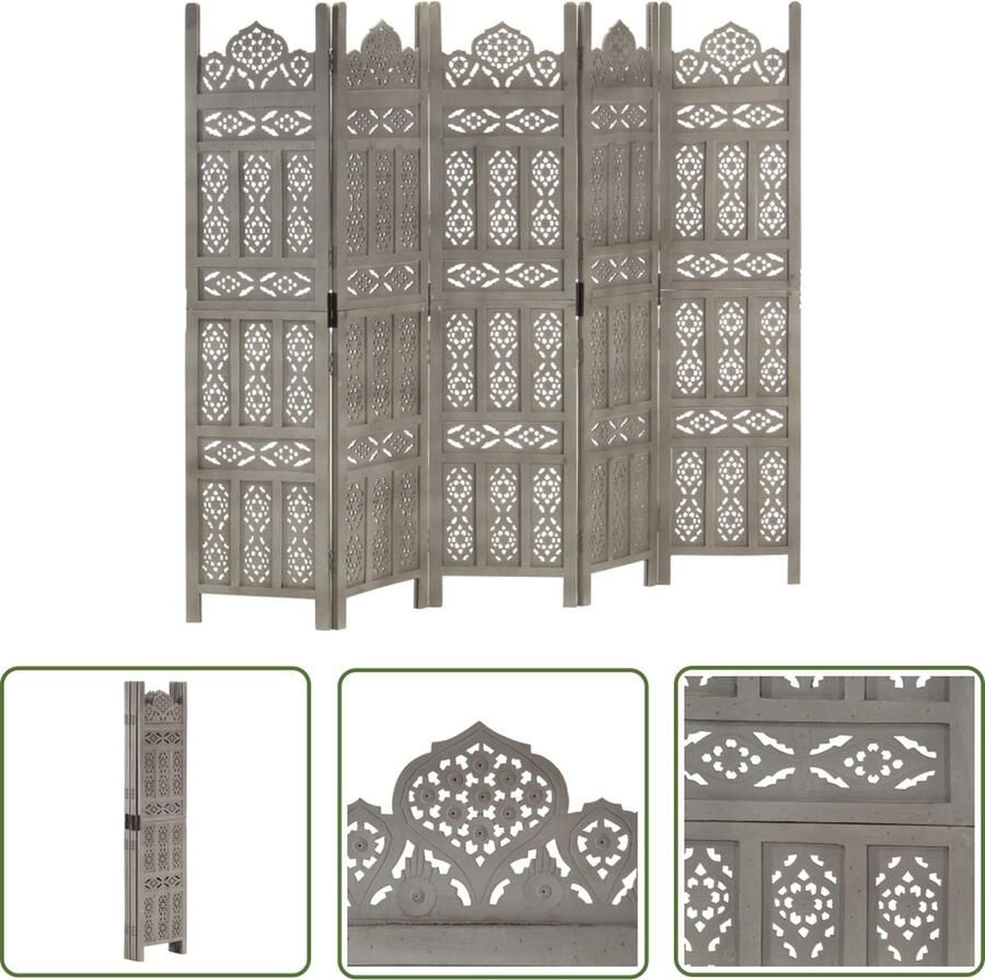 The Living Store Kamerscherm Handgesneden patronen 200 x 165 cm Klassieke stijl Kamerscherm Kamerschermen Wanddecoratie Houten Schermen Vintage Meubels