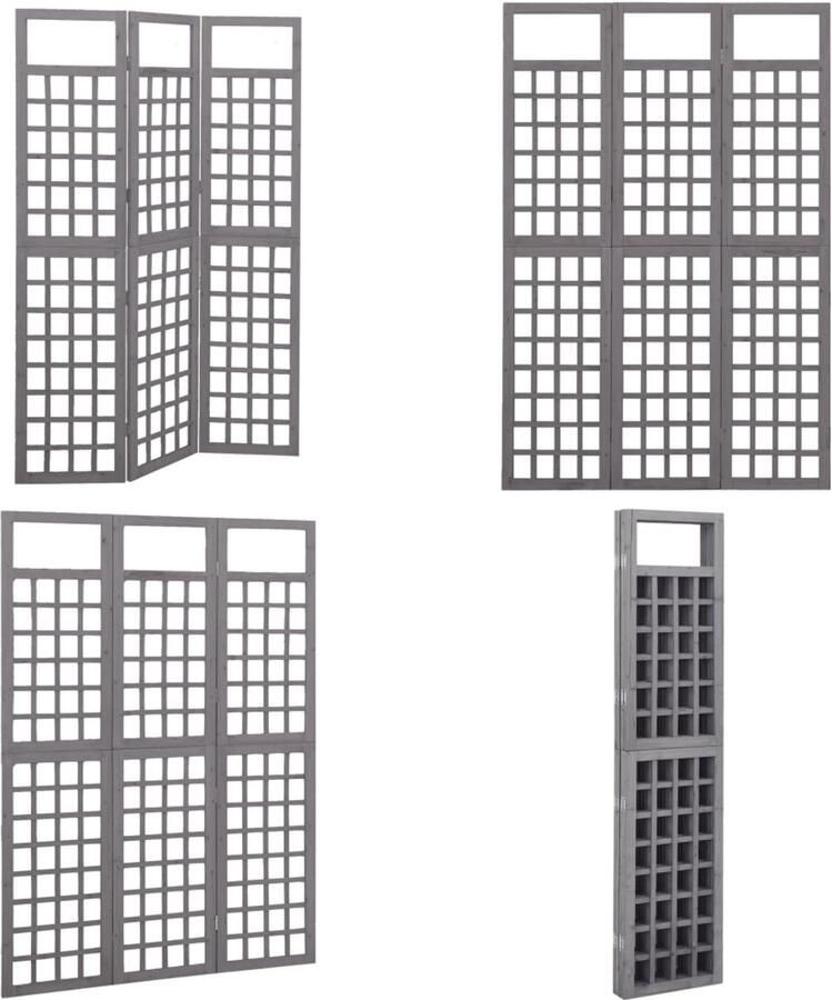 VidaXL Kamerscherm trellis met 3 panelen 121x180 cm vurenhout grijs Kamerscherm Kamerschermen Kamer Scherm Kamer Schermen