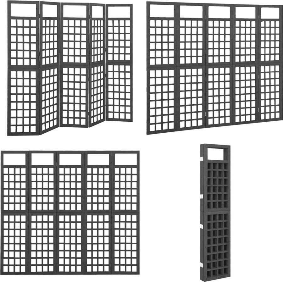VidaXL Kamerscherm trellis met 5 panelen 201 5x180 cm vurenhout zwart Kamerscherm Kamerschermen Kamer Scherm Kamer Schermen