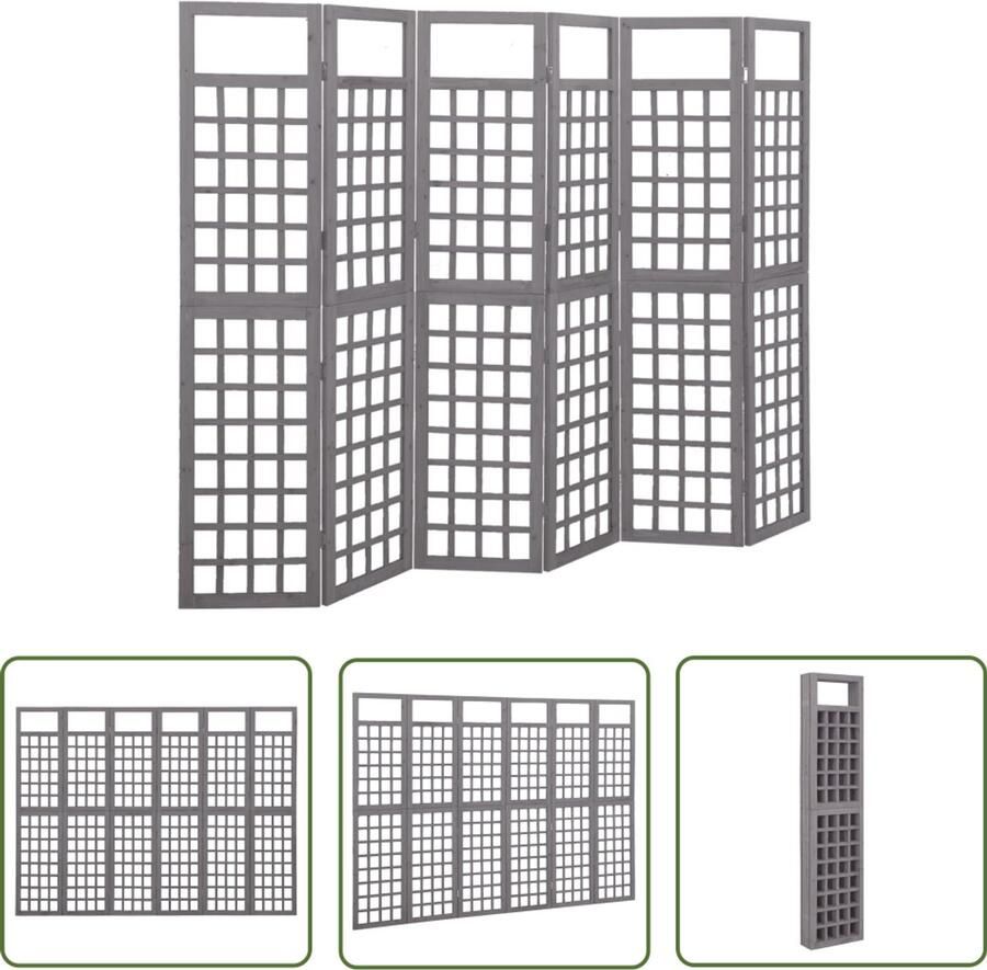 VidaXL Kamerscherm Trellis 6 Panelen 242 5x180 cm Grijs Kamerscherm Vurenhout Grijze Kamerdecoratie Plantenrek Tuinscherm