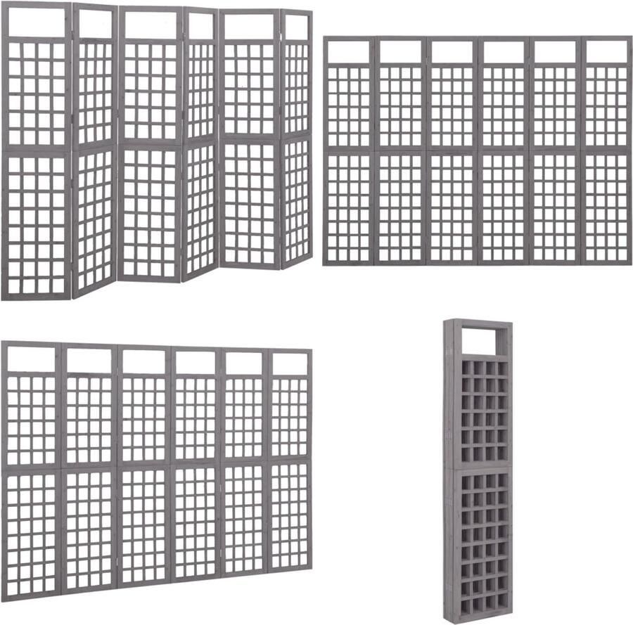 VidaXL Kamerscherm trellis met 6 panelen 242 5x180 cm vurenhout grijs Kamerscherm Kamerschermen Kamer Scherm Kamer Schermen
