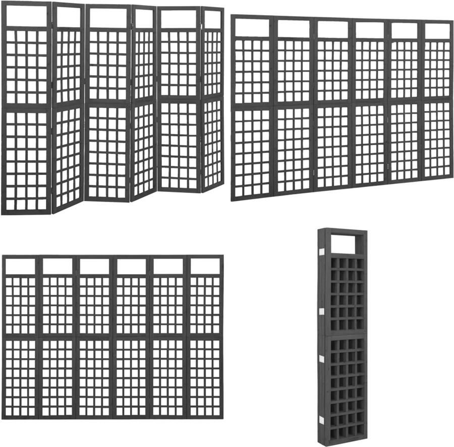 VidaXL Kamerscherm trellis met 6 panelen 242 5x180 cm vurenhout zwart Kamerscherm Kamerschermen Kamer Scherm Kamer Schermen