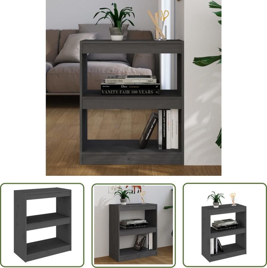 The Living Store Boekenkast kamerscherm 60x30x71 5 cm massief grenenhout grijs Boekenkast Kamersscherm Grenenhout Meubilair Grijze Boekenkast Opbergkast - Foto 2