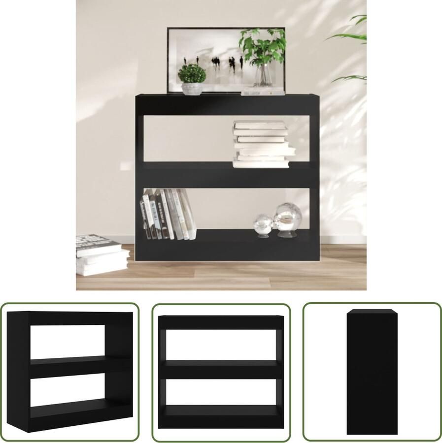 The Living Store Boekenkast Zwart 80x30x72 cm Veelzijdig Montage vereist Boekenkast Kamersscherm Houten Boekenkast Zwarte Boekenkast Design Boekenkast - Foto 2
